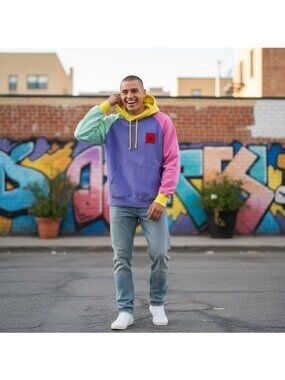 Teddy Fresh  Size M Colorblock Hoodie Yellow Purple Pink Cotton